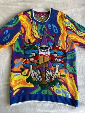 33 Degrees Multicolor Psychedelic Holiday Christmas Gnome Mushroom Sweater